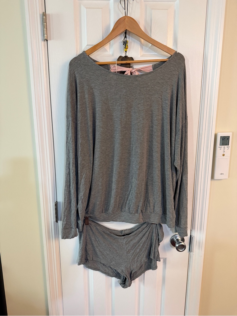 Adore Me Gray Long-Sleeve Top and Lounge Shorts Pajama Set